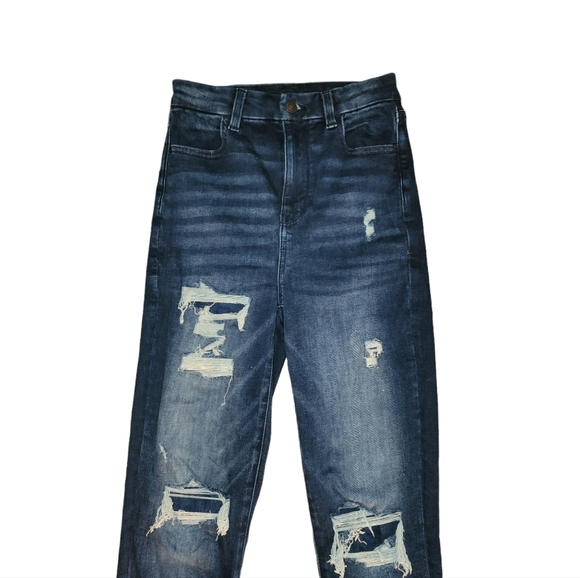 American Eagle Jeans Blue Curvy Highest Rise Jegging Distressed Dark Wash Size 0 - Picture 6 of 8